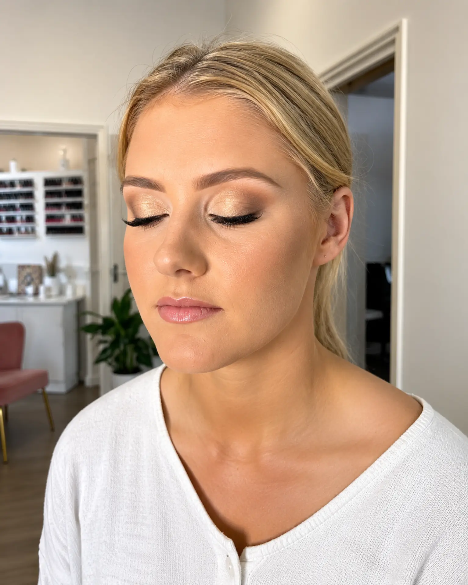 Client with soft glam makeup at Erikka's All Occasion Beauty